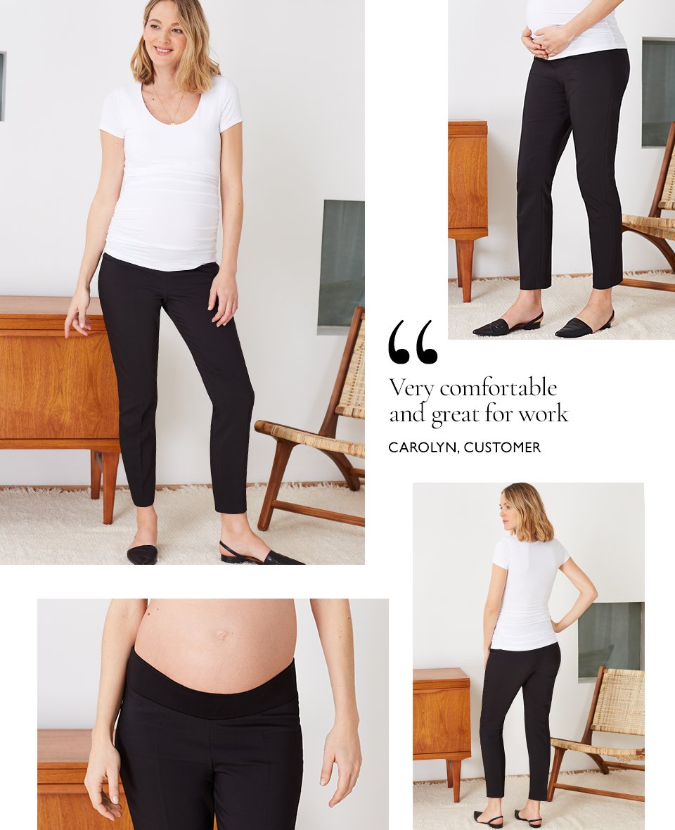Shop Isabella Oliver Josefina Maternity Pant-Caviar Black, Isabella Oliver Maternity Cap Scoop Top-Pure White and more