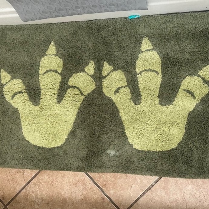 user image by @thefemaleyungin, Dinosaur Feet Kids&#39; Bath Rug - Pillowfort&#8482;: Aqua Green Tufted Cotton, Medium Pile, Kids Bathroom Mat, 1&#39;8&#34;x2&#39;10&#34;