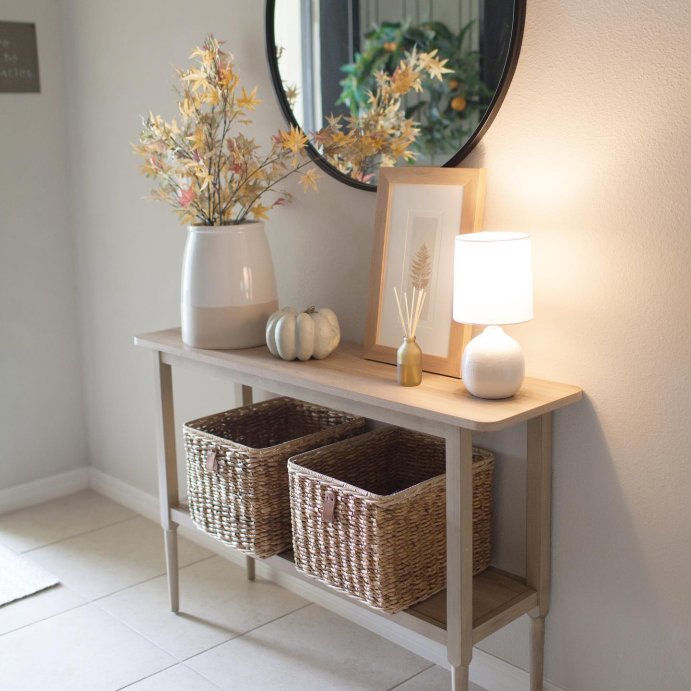 user image by @andimans, Gretna Narrow Console Table Natural - Threshold&#8482;: Solid Wood, Rustic Sofa Table with Shelf