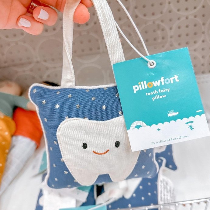 user image by @__funfinds__, Kids&#39; Tooth Fairy Pillow Blue - Pillowfort&#8482;: Star Pattern, Square Shape, Soft Plush, OEKO-TEX Certified