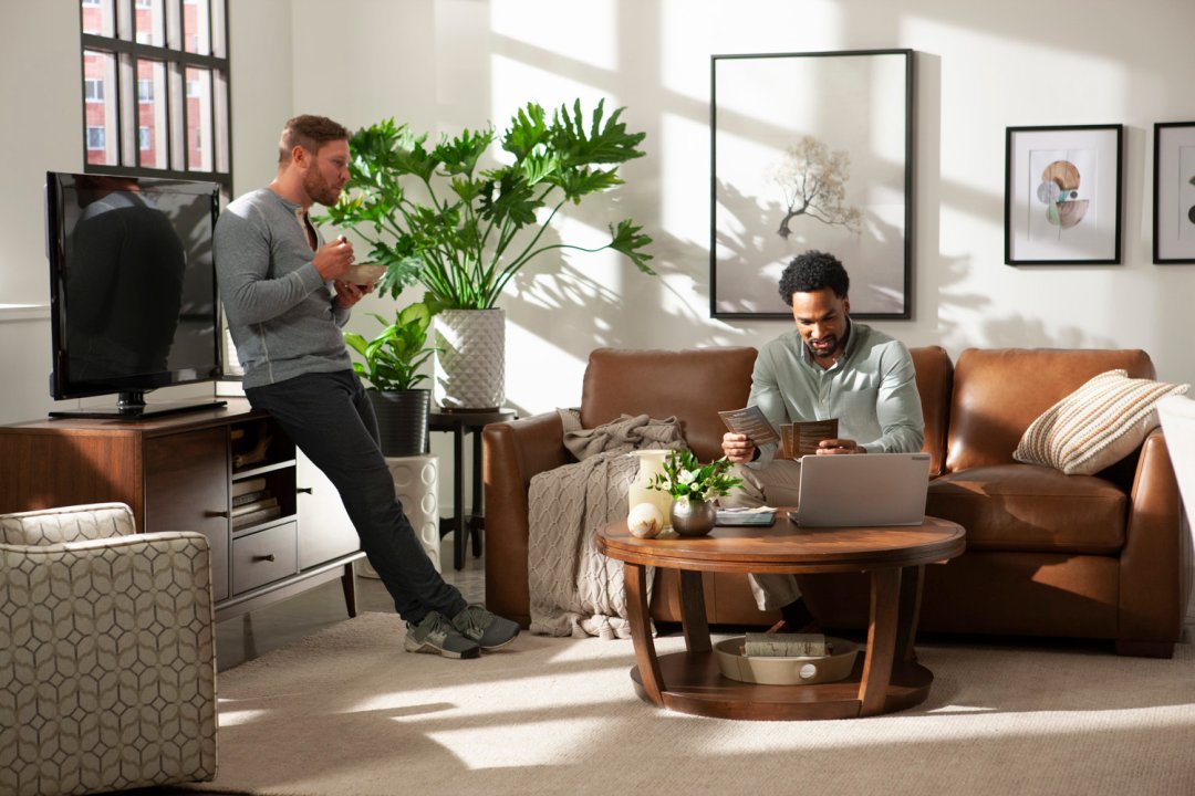 Shop Oxton Round Cocktail Table, Rocco Leather Loveseat and more
