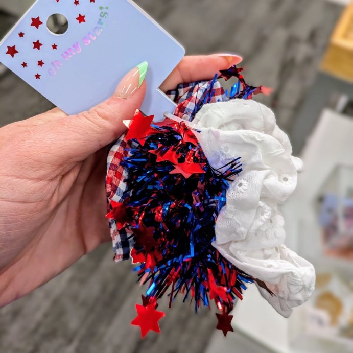 user image by @momshopahaulics, Americana Plaid and Tinsel Hair Twister Set 3pc - Red/White/Blue