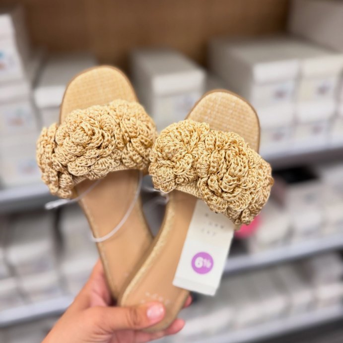 user image by @alleyezonfindz, Women&#39;s Coco Raffia Flower Slide Sandals - A New Day&#8482; Tan