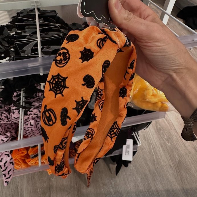 user image by @the.halloweennook, Halloween Pumpkin and Spider Web Top Knot Headband - Orange