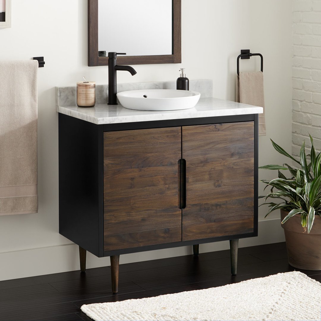 36" Bivins Teak Bathroom Vanity for Semi-Recessed Sink ...