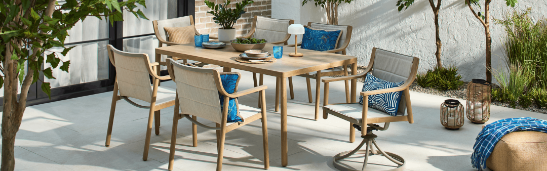 Shop CANVAS Sauble Sling Outdoor Patio Dining Set with Swivel Chairs and Umbrella Hole, Tan, 7-pc, CANVAS Seashore Cushion Cover, Polyester, Blue, Cover Only No Insert, 18 x 18-in, CANVAS Seashore Outdoor Hand Painted Dinner Plates, 1-pc, CANVAS Seashore Outdoor Hand Painted Bowl, Canvas Outdoor Rechargable Bamboo Mushroom Lamp, CANVAS Seashore Lumbar Cushion Cover, 12-in x 20-in, CANVAS Serra Small Wicker Lantern with Warm White LEDs, Plastic, CANVAS Serra Large Wicker Lantern LED Flameless Candle, Plastic and more