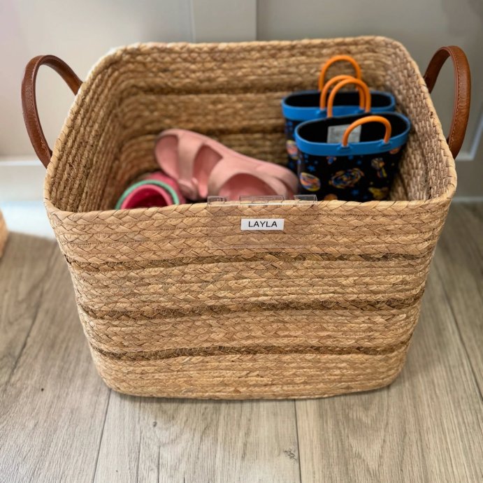 user image by @styledtosparkle, Braided Water Hyacinth Basket with Faux Leather Handles - Threshold™