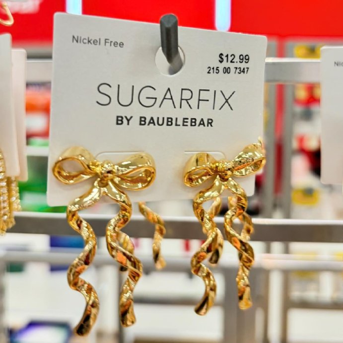 user image by @shoppwithjasss, SUGARFIX by BaubleBar Bow Statement Stud Earrings - Gold: Zinc Material, Post Closure, 2&#34; Length, 1.1&#34; Width, 0.039 lbs