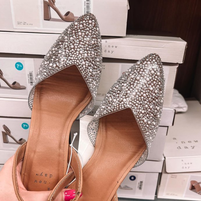 user image by @thewickumedit, Women's Isabel Embellished Slingback Kitten Heels - A New Day™ Clear