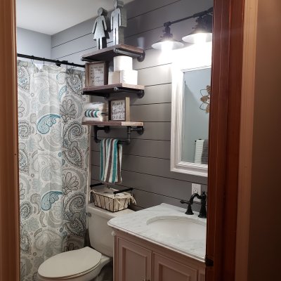 Blue and Gray Paisley Cotton Shower Curtain with Liner