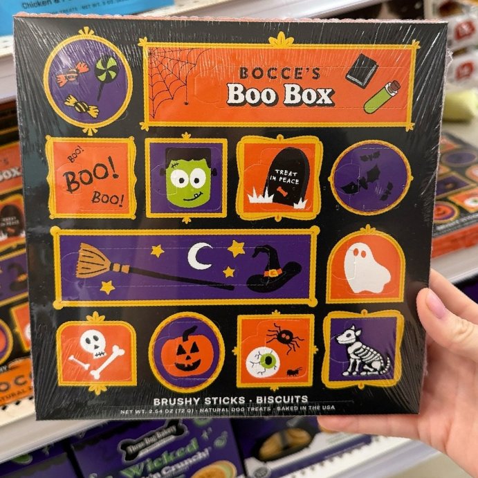 user image by @targettrendsetter, Bocce&#39;s Bakery Halloween Boo Box Carob, Banana, Apple, Coconut, Peppermint, Peanut Butter Flavor Dental Hard Crunchy Dog Treats - 2.54oz