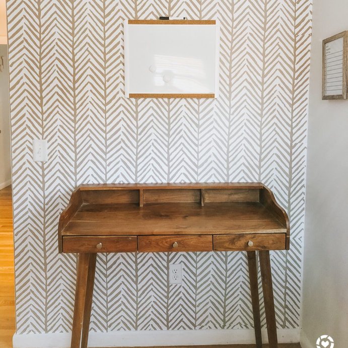 user image by @mylowtoxhome, Herringbone Stripe Peel &#38; Stick Wallpaper Tan - Threshold&#8482;: Removable, Self-Adhesive, Stain-Resistant, Washable