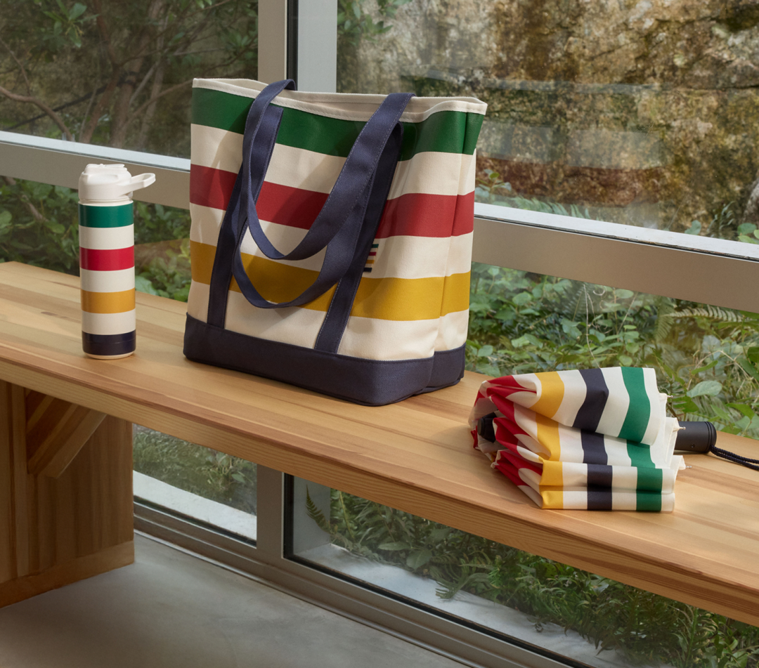 Shop Hudson's Bay Stripes Signature Water Bottle, 26-oz, White, Hudson's Bay Stripes Signature Canvas Tote Bag, 7.5-in, Navy, Hudson's Bay Stripes Signature Umbrella, Multi-Coloured, 38-in and more