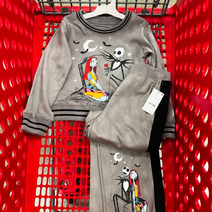 user image by @targetbayareafinds, Girls' The Nightmare Before Christmas Jack &#38; Sally Dreamy Fleece Pullover Sweatshirt - Gray