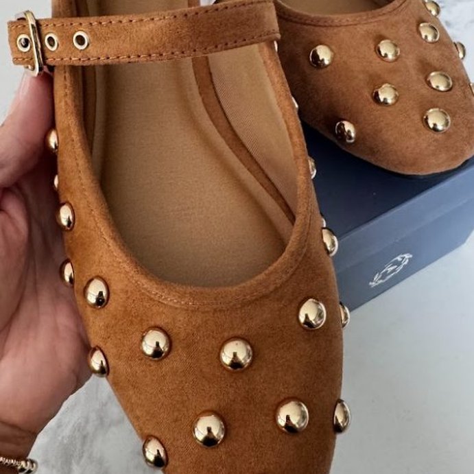 user image by @kims_cart, Women&#39;s Penny Gold Studded Mary Jane Flats with Memory Foam Insole - Universal Thread&#8482; Cognac