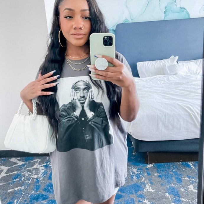 user image by @admiremywardrobe, Women's Tupac Short Sleeve Graphic T-Shirt - Black