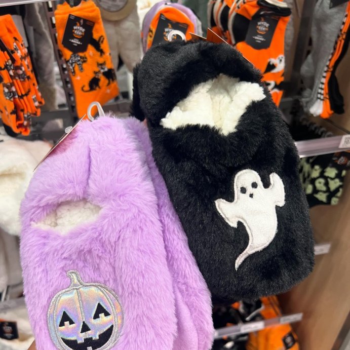 user image by @dltree_target_ross_finds, Women's Iridescent Pumpkin Halloween Faux Fur Slipper Socks with Grippers - Hyde and EEK! Boutique™