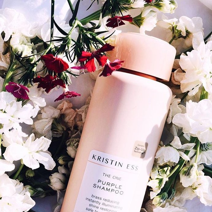 user image by @someweartobe, Kristin Ess Sulfate Free Purple Shampoo, Tones Brassiness for Blonde + Brunette Hair - 10 fl oz