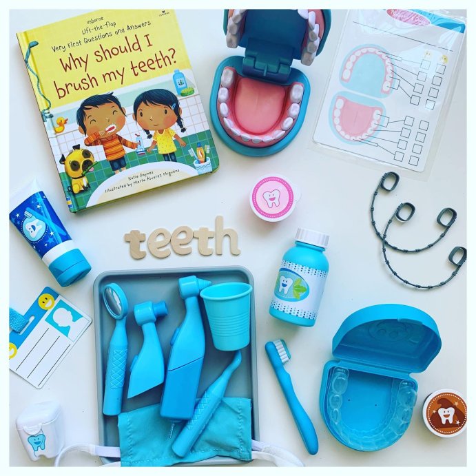 user image by @earlyyearsathome, Melissa &#38; Doug Super Smile Dentist Kit With Pretend Play Set of Teeth And Dental Accessories (25 Toy Pieces)