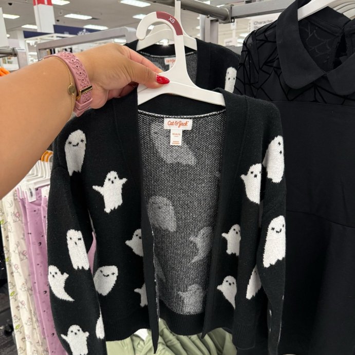 user image by @targetkiddos, Girls&#39; Long Sleeve Halloween Cardigan Sweater - Cat &#38; Jack&#8482; Black