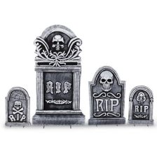 Shop For Living "RIP" Skull Graveyard Tombstones with Stakes, Grey, 35-in, 4-pk, Outdoor Decoration for Halloween and more