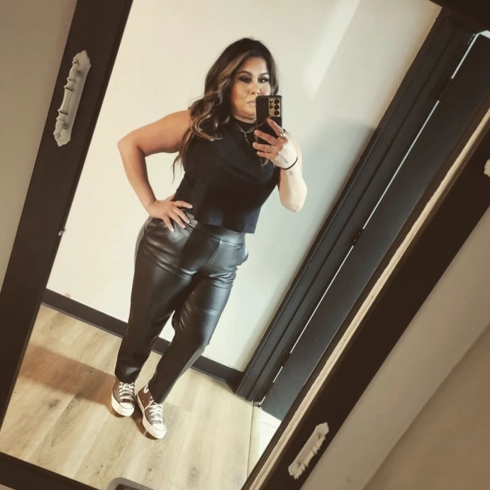 user image by @erinalonzomakeupartistry, Women's High Waisted Faux Leather Leggings - A New Day™