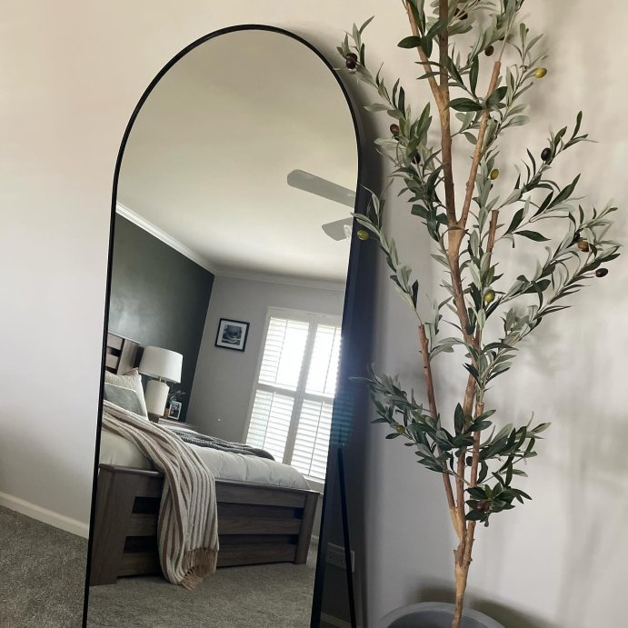 user image by @liskaliving, Muse 63" Height x 20" Width Oversize Arch Crowned Top Full Length Floor Mirror with Stand,Large Arched Wall Mirror-The Pop Home