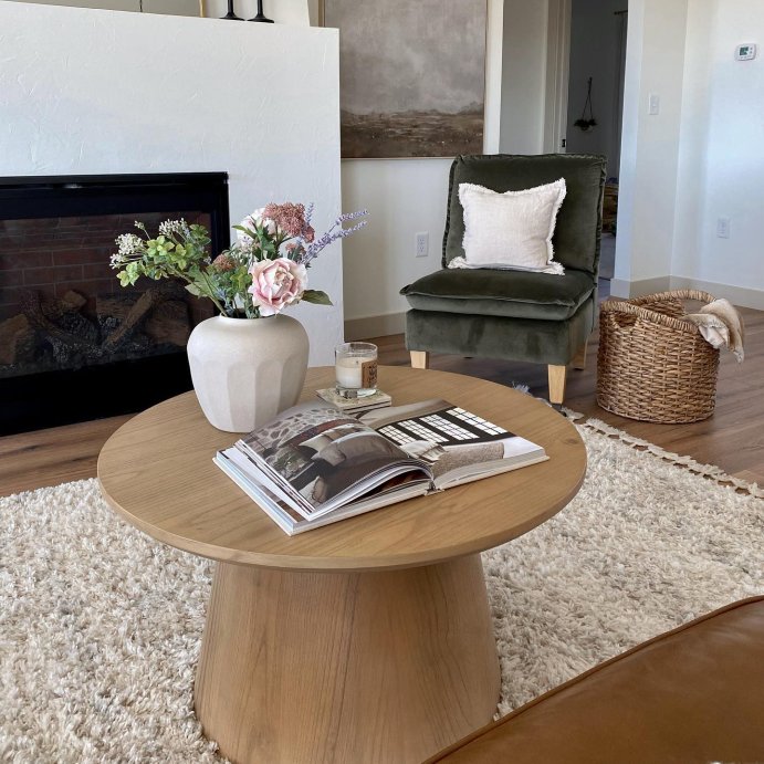user image by @alexadesignmyhouse, Wooden Round Pedestal Coffee Table - Hearth & Hand™ with Magnolia