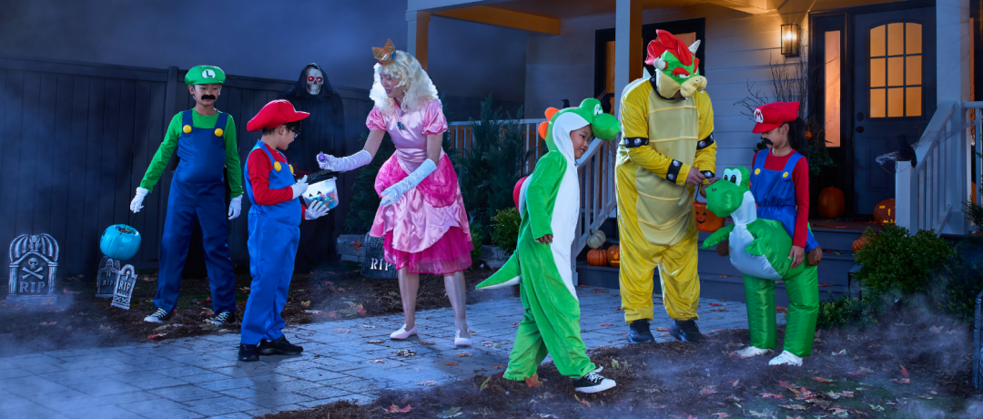 Shop Kids' Nintendo Super Mario Bros Mario & Yoshi Red/Green Inflatable Halloween Costume, One Size, Adult Nintendo Super Mario Bros Princess Peach Pink Dress Halloween Costume, More Options Available, Nintendo Super Mario Brothers Luigi Halloween Costume, Kids, More Options Available, Yoshi Onesie Halloween Costume with Shell, Multi-Colour, Child, Assorted Sizes, Bowser Onesie Halloween Costume with Shell & Headpiece, Multi-Colour, Adult, Assorted Sizes, Classic Mario Halloween Costume with Hat and Moustache, Red/Blue, Adult, Assorted Sizes and more