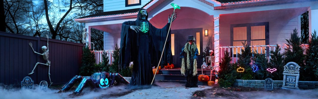 Shop For Living Skeleton Realistic Hanging Full-Size Human, White, 5-ft, Indoor/Outdoor Decoration for Halloween, For Living Plague Doctor with Staff Animatronic, 10-ft, Animated Scarecrow, 6-ft, Scary Spider Jumbo Lawn Bags for Halloween Decoration, For Living "RIP" Skull Graveyard Tombstones with Stakes, Grey, 35-in, 4-pk, Outdoor Decoration for Halloween and more