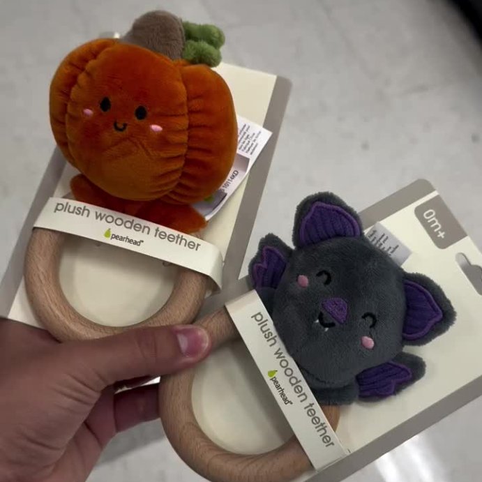 user image by @steffytargetfinds, Pearhead Pumpkin Plush Wooden Teether Baby Toy - 0m+