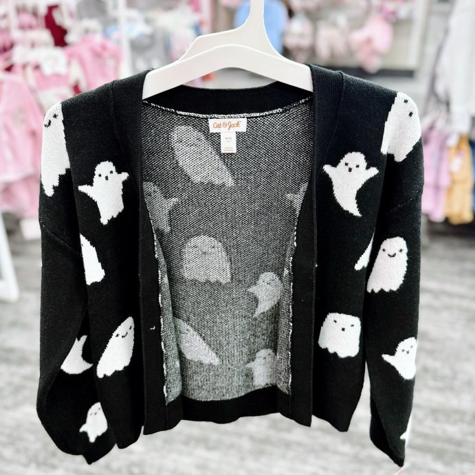 user image by @targetscallingme, Girls&#39; Long Sleeve Halloween Cardigan Sweater - Cat &#38; Jack&#8482; Black
