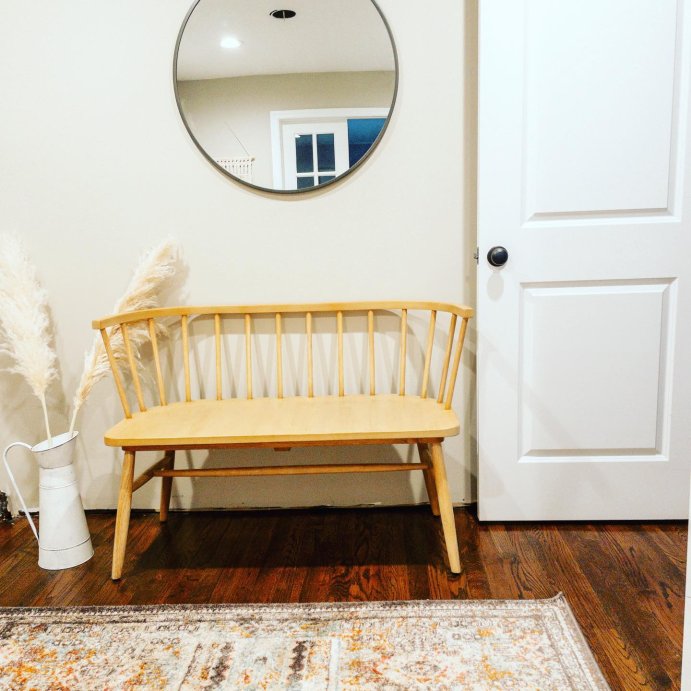 user image by @adoreinteriordecor_, Shaker Wooden Dining Bench with Curved Back - Hearth & Hand™ with Magnolia
