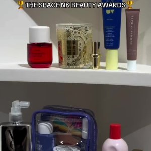@spacenk&rsquo;s instagram video of PHLUR Strawberry Letter Eau De Parfum,Space NK Shimmering Spice Scented Candle,Glossier You Eau de Parfum,Color Wow Dream Coat Supernatural Spray