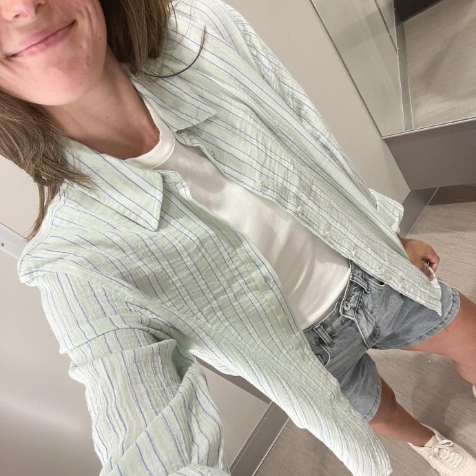 user image by @everydaymama.style, Women's Gauze Long Sleeve Collared Button-Down Shirt - Universal Thread™