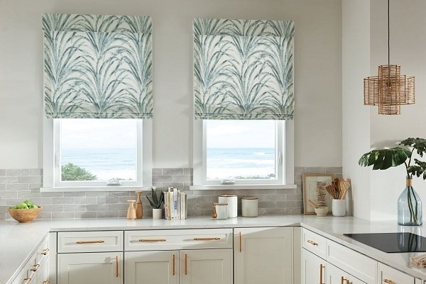 outside mount roman shades for a kitchen