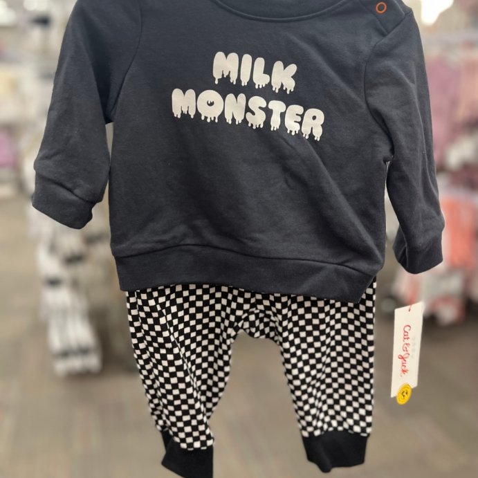 user image by @momlifeandstylefinds, Baby Halloween Checkered Milk Monster French Terry Sweatshirt & Jogger Pants Set - Cat & Jack™ Black