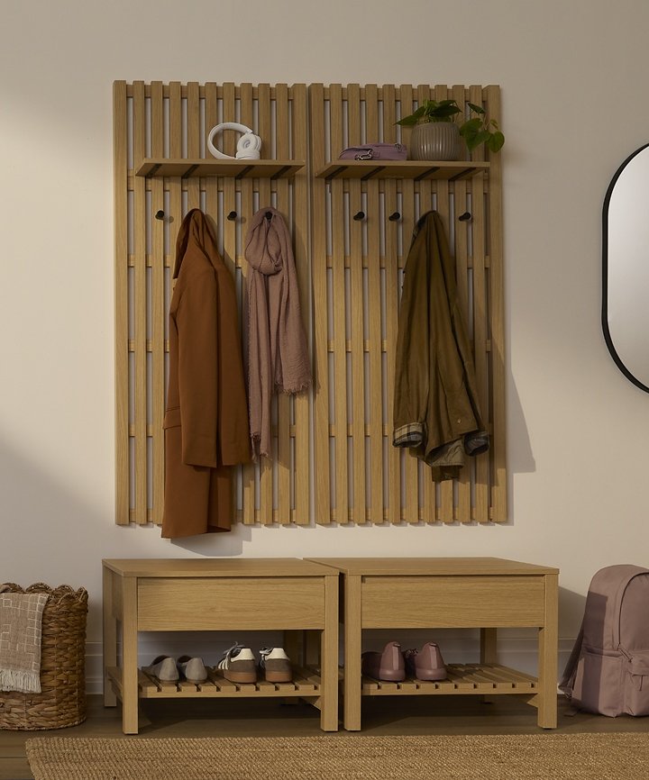 Shop Canvas Ava 2-Piece Slatted Wood Entryway Organizer Hall Tree and more