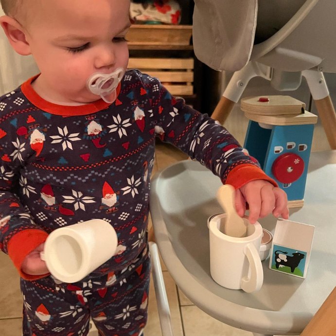user image by @momneedsespresso, Melissa &#38; Doug 11-Piece Brew and Serve Wooden Coffee Maker Set - Play Kitchen Accessories