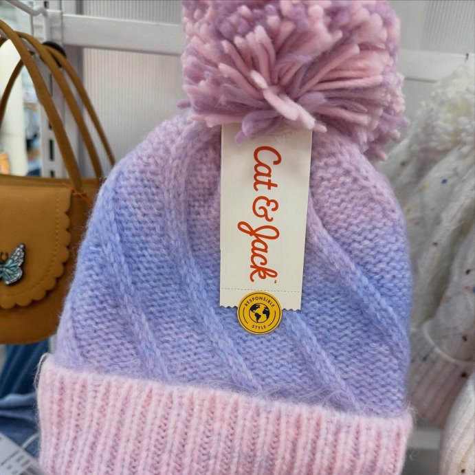 user image by @ministylewith.jules_, Toddler Girls' Knitted Cable Ombre Striped Beanies - Cat & Jack™ Pink/Purple