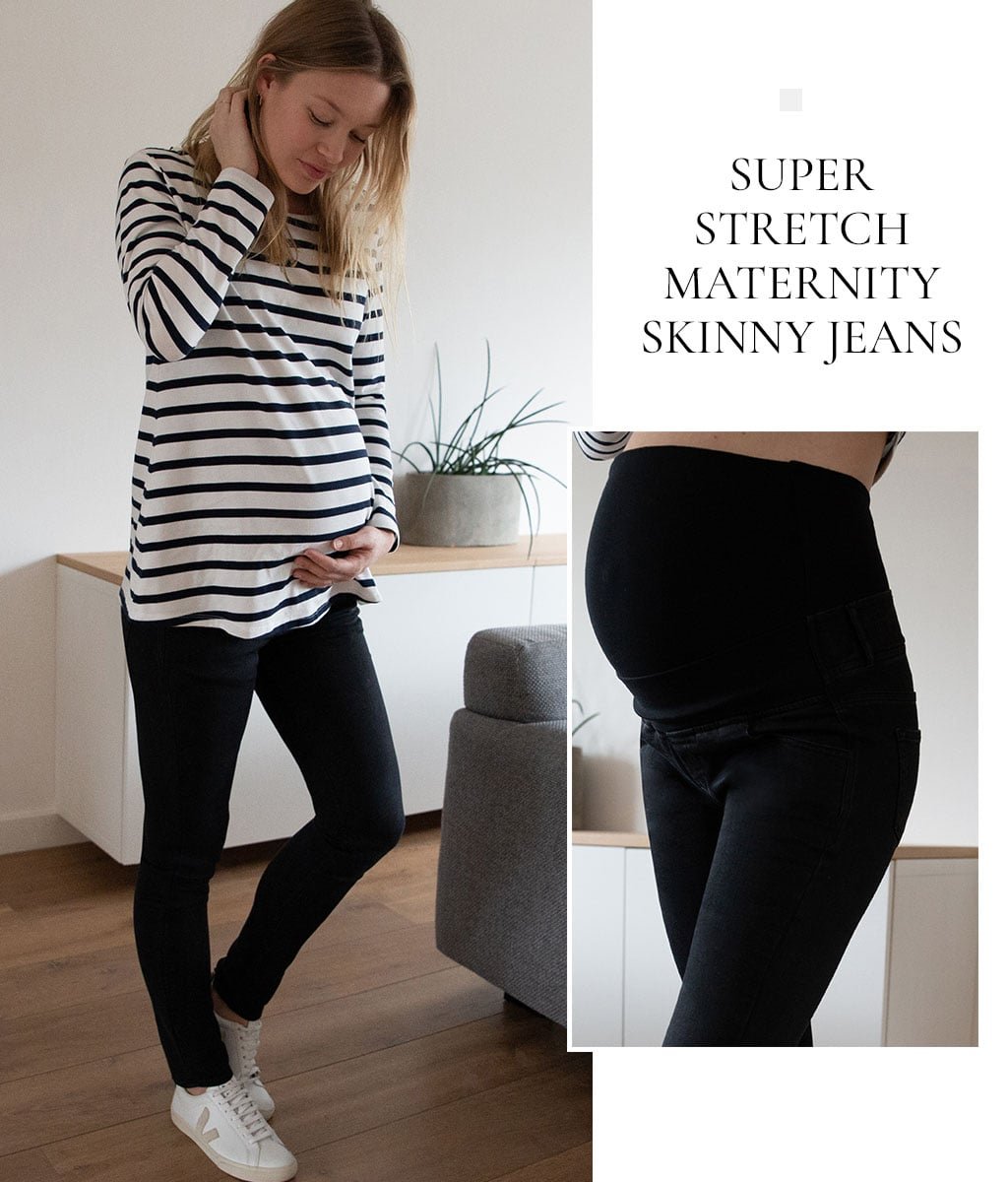 Shop Isabella Oliver Super Stretch Recycled Maternity Skinny Jean-Caviar Black, Isabella Oliver Arden Organic Maternity Top and more