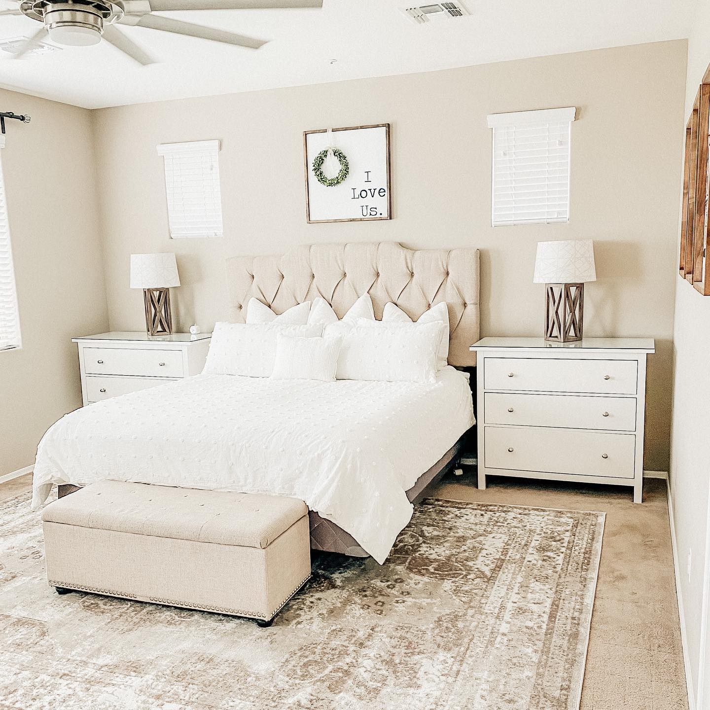 Pretty dream farmhouse bedroom Instagram Post