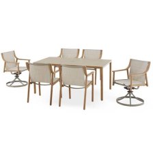 Shop CANVAS Sauble Sling Outdoor Patio Dining Set with Swivel Chairs and Umbrella Hole, Tan, 7-pc and more