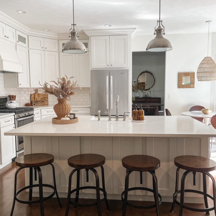user image by @homeonwoodlark, Elm Lane Radin Hammered Bronze Swivel Bar Stool Brown 29" High Industrial Adjustable Brown Seat with Footrest for Kitchen Counter Height Island Home