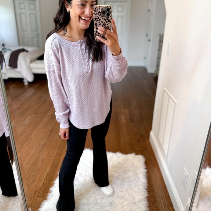 user image by @msnafashion, Women's Waffle Henley Long Sleeve Top - JoyLab™