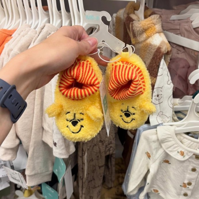 user image by @married.mama.ali, Baby Pooh Fuzzy Top Crib Solid Sock Slippers - Yellow