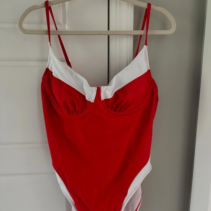 user image by @hitsthetarget, Women's Colorblock Extra High-Leg Cheeky One Piece Swimsuit - Wild Fable™ Red