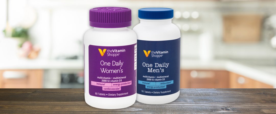 Shop the Vitamin Shoppe One Daily Women's Multivitamin & Multimineral with Vitamin D3 (60 Tablets), the Vitamin Shoppe One Daily Men's Multivitamin & Multimineral with 2,000 IU Vitamin D3 (60 Tablets) and more
