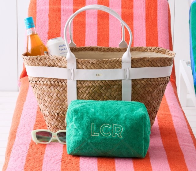 Monogrammed beach bag online and towel