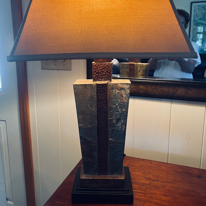 user image by Uttermost lamp, Uttermost Rustic Table Lamp 29" Tall Natural Slate Hammered Copper Brushed Suede Shade for Living Room Bedroom House Nightstand